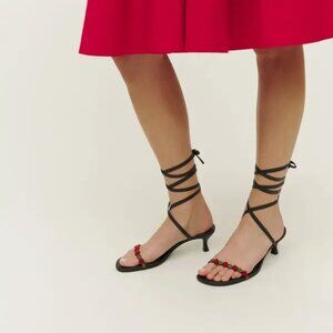 NEW REFORMATION Made In Brazil Leather Carina Lace Up Mid Heel Sandals 725 15j8